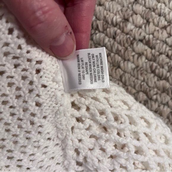 C.P. Shades White Cotton Crochet Lace Knit Cardigan Sweater Open Front Coastal M - Picture 9 of 12